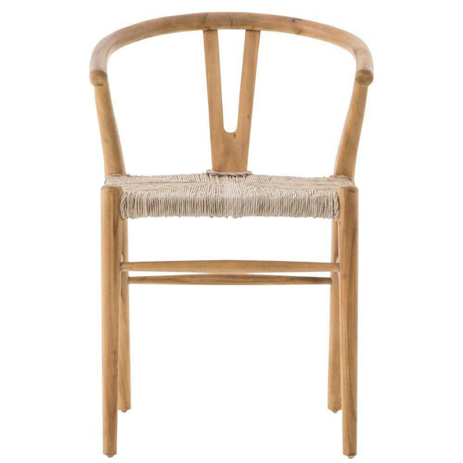 Outdoor * | Open Box Wanda Mid Century Modern Grey Teak Beige Rattan Outdoor Dining Chair Promotion