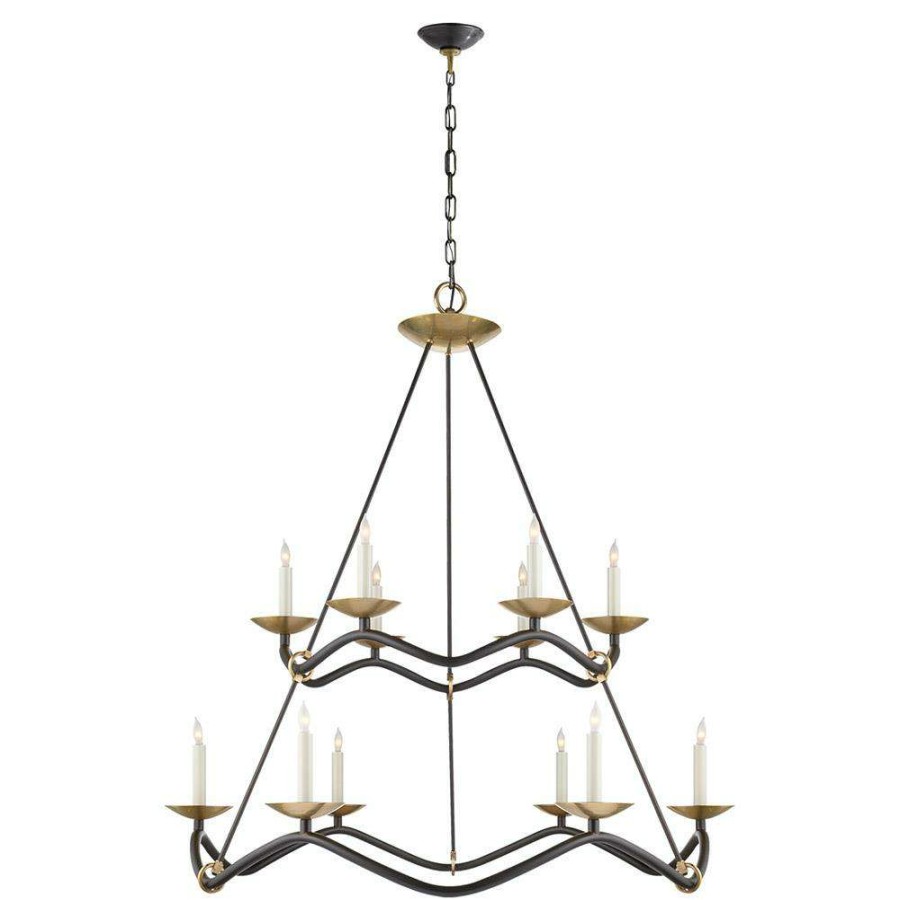 Lighting * | Visual Comfort Choros Mid Century Aged Iron Antique Brass 2 Tier Chandelier Special