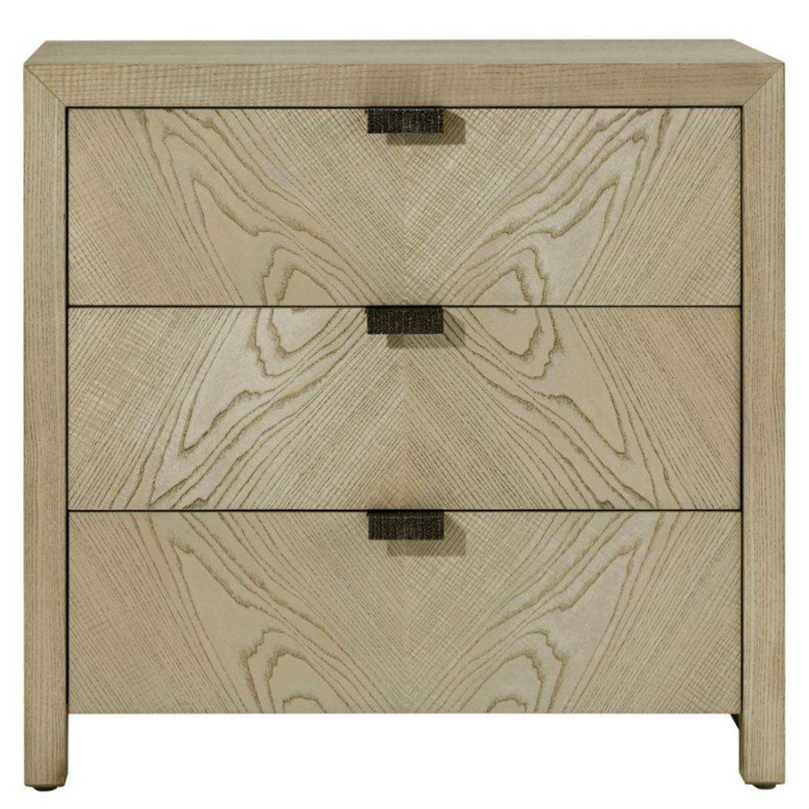 Furniture * | Theodore Alexander Catalina Dune Brown Oak Veneer Metal Pulls 3 Drawer Nightstand Shop New