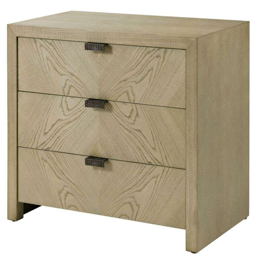 Furniture * | Theodore Alexander Catalina Dune Brown Oak Veneer Metal Pulls 3 Drawer Nightstand Shop New