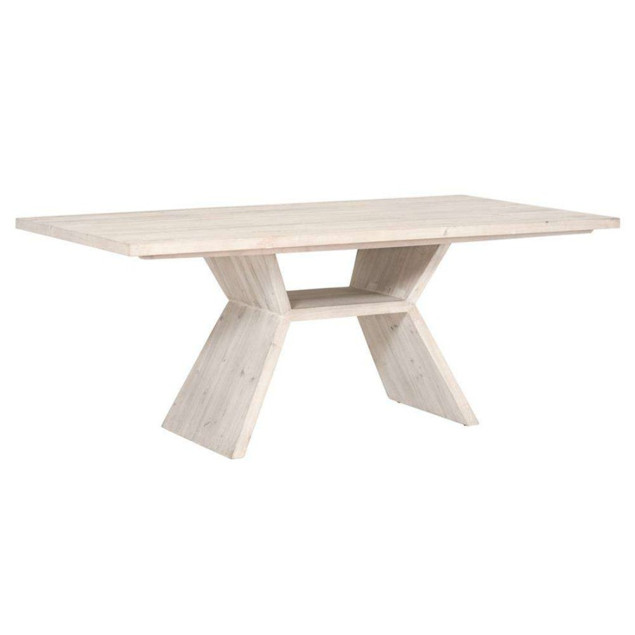 Furniture * | Autumn Coastal Beach White Wash Pine Wood Rectangular Dining Table 78.75 W Less Expensive