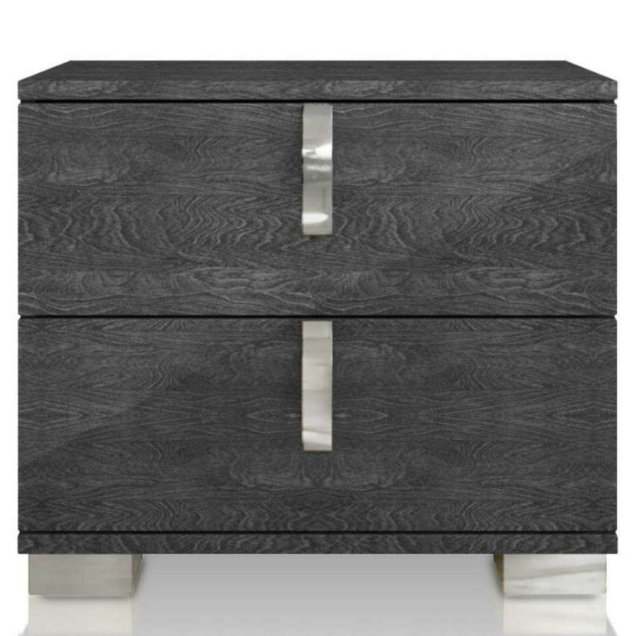 Furniture * | Calisto Mid Century Modern Grey Wood Metal Trim 2 Drawer Nightstand Best Quality