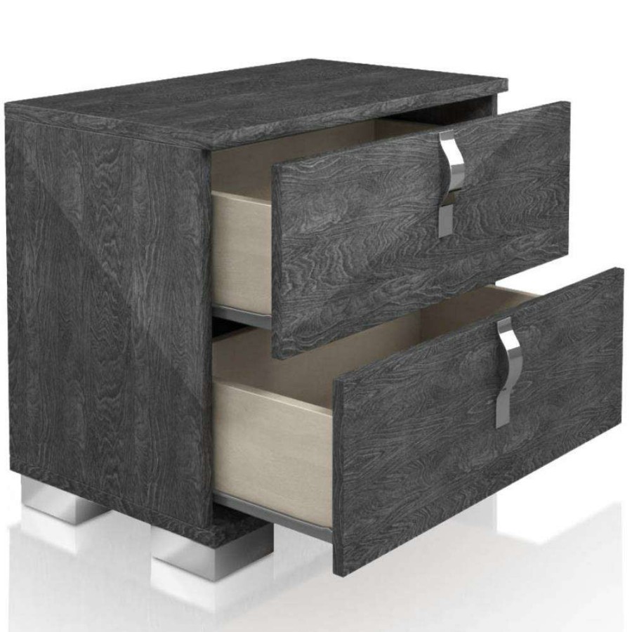 Furniture * | Calisto Mid Century Modern Grey Wood Metal Trim 2 Drawer Nightstand Best Quality