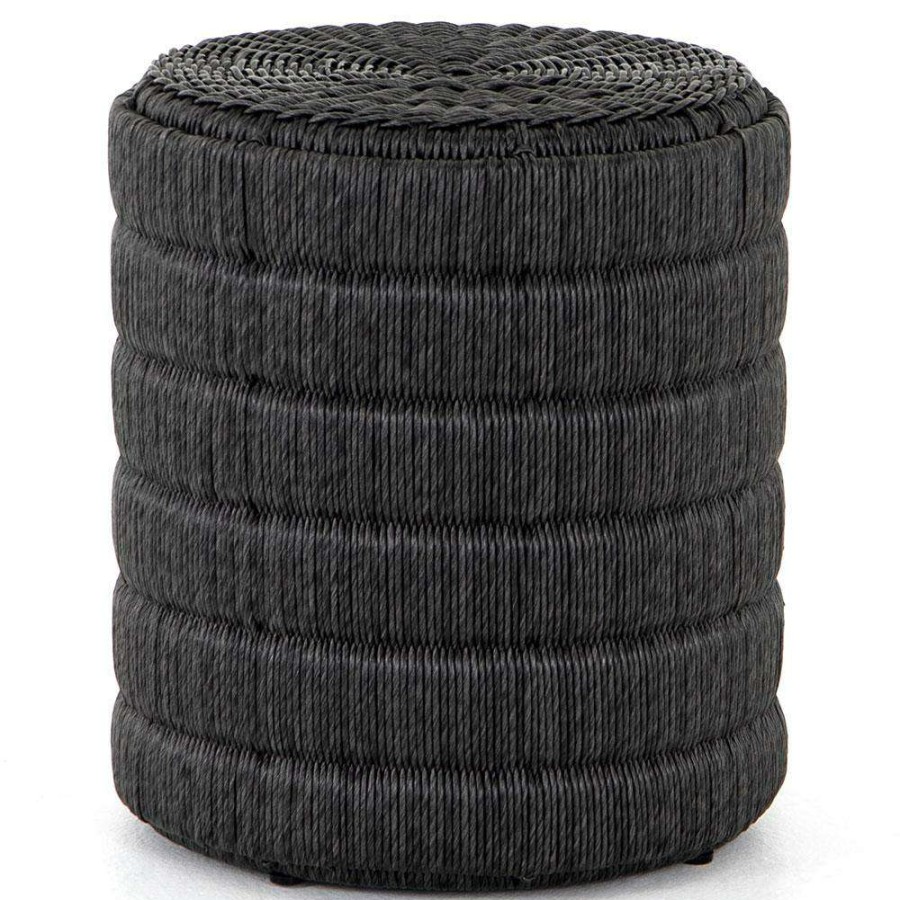 Outdoor * | Madilynn Coastal Beach Grey Woven Wicker Outdoor End Table Top Sell