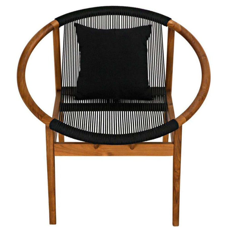 Furniture * | Noir Halo Coastal Beach Natural Teak Black Rope Occasional Chair Best-Selling