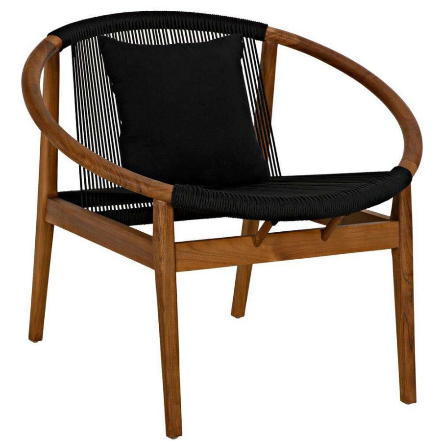 Furniture * | Noir Halo Coastal Beach Natural Teak Black Rope Occasional Chair Best-Selling