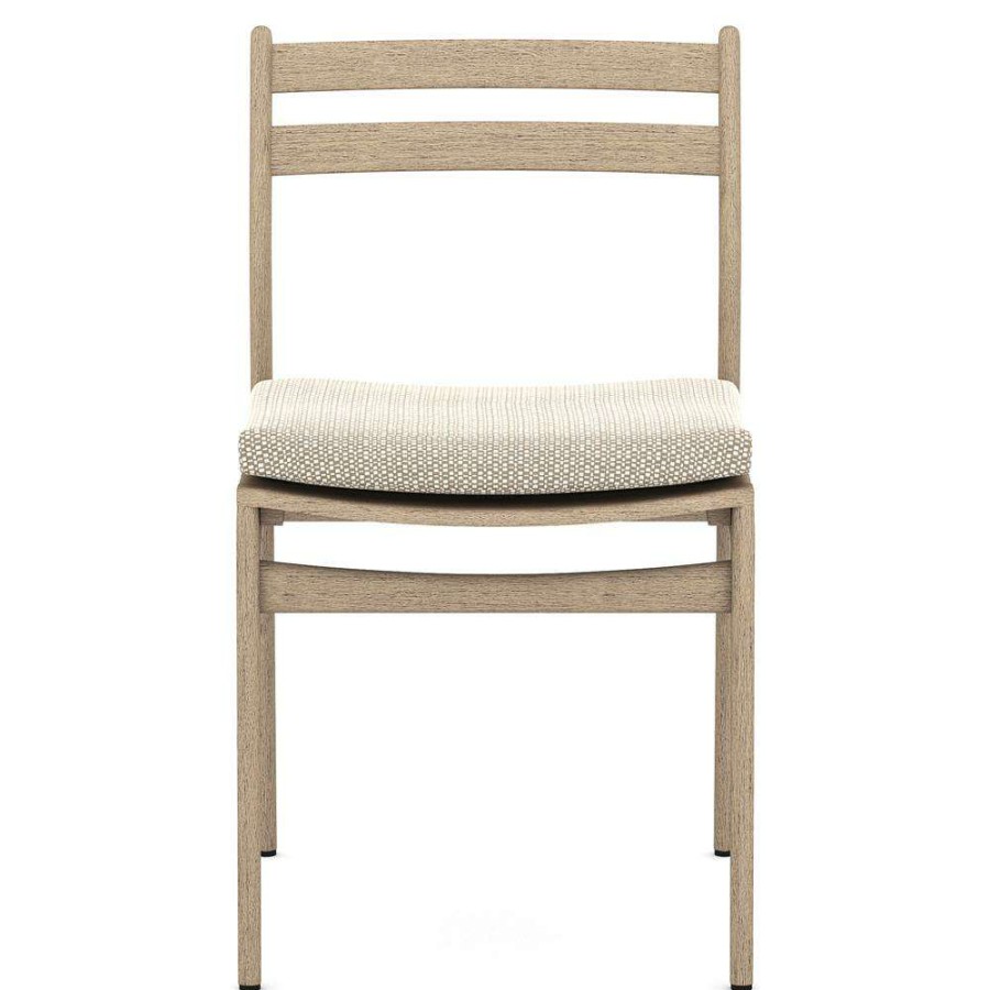 Outdoor * | Cody Rustic Natural Teak Wood Beige Upholstered Seat Outdoor Dining Side Chair Exactly Discount