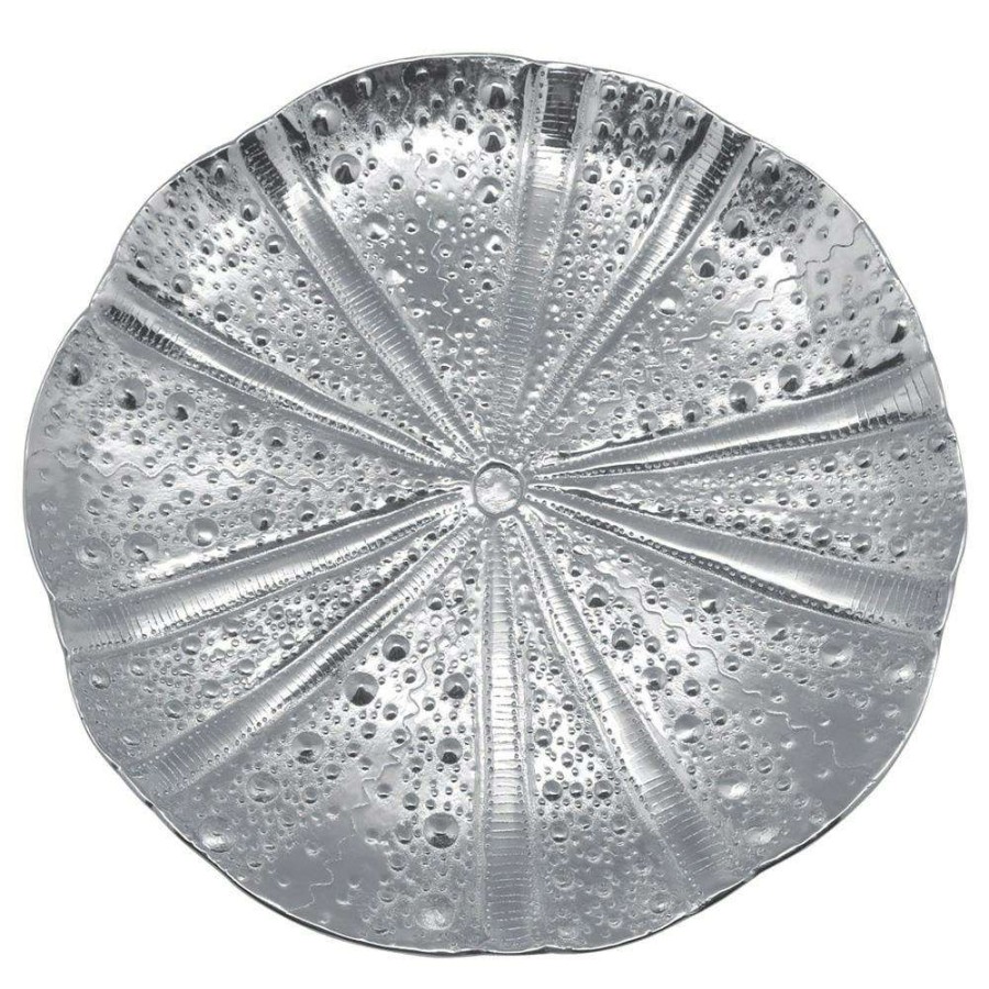 Dining & Bar * | Mariposa Sea Urchin Coastal Beach Silver Aluminum Platter Discounts