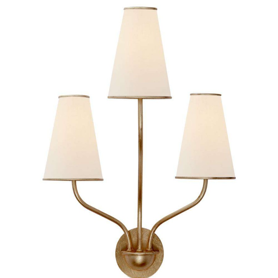 Lighting * | Visual Comfort Montreuil Hollywood Regency Gild Metal Linen Armed Sconce Excellent