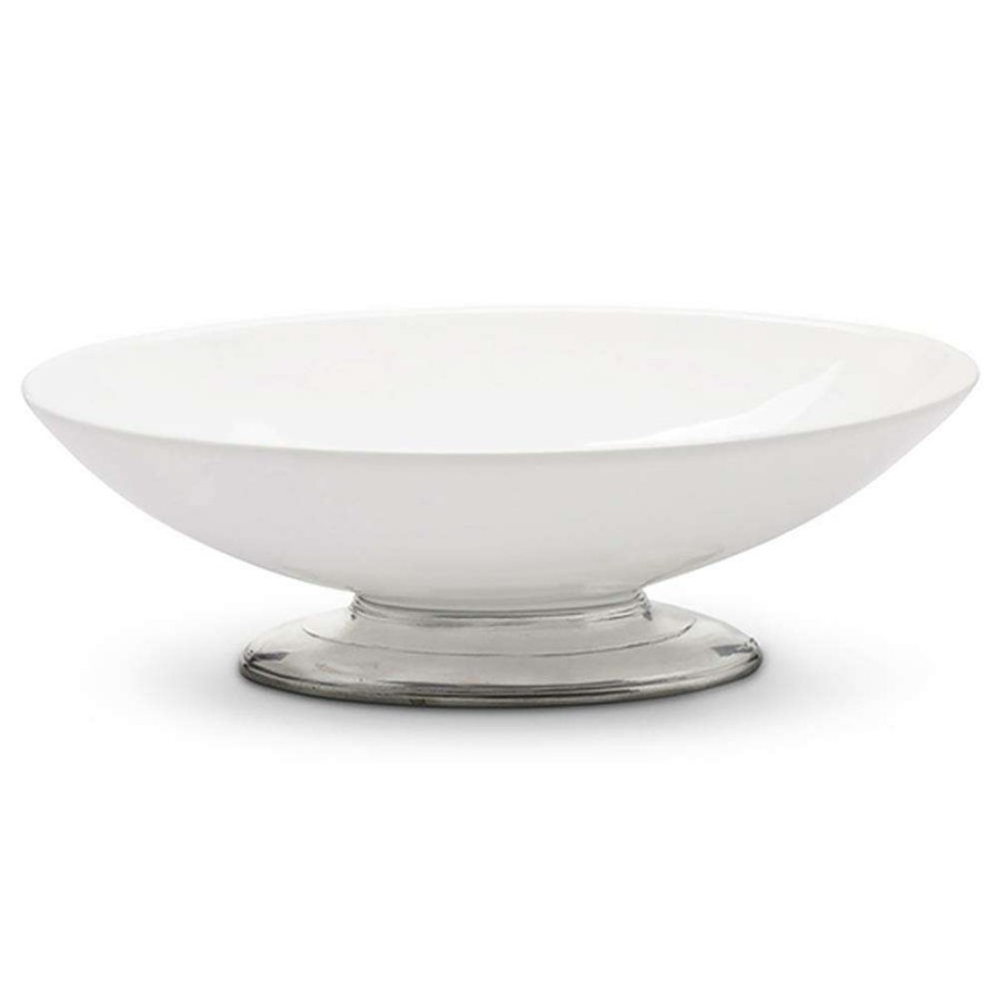 Dining & Bar * | Arte Italica Tuscan French Country White Ceramic Footed Oval Bowl Cheap