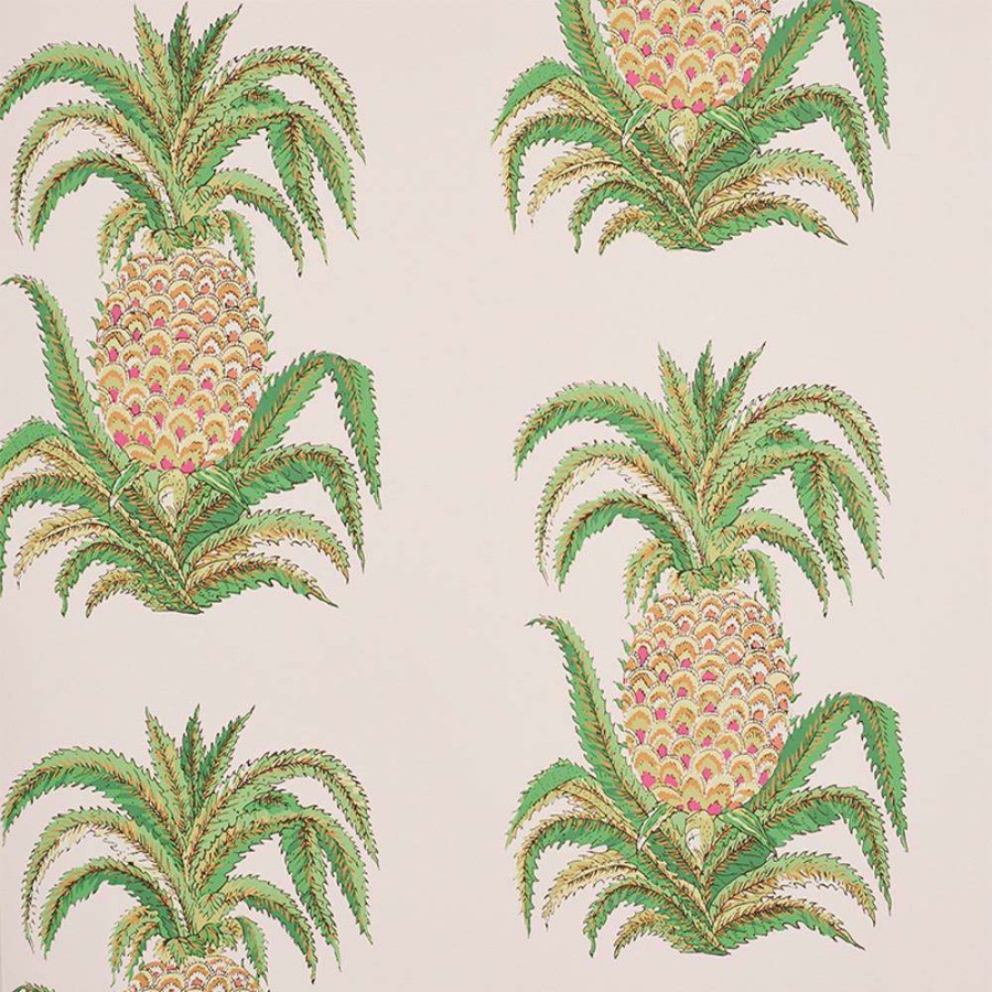 Decor * | Schumacher Pineapples Coastal Beach Blush Industrial Wallpaper Excellent Quality