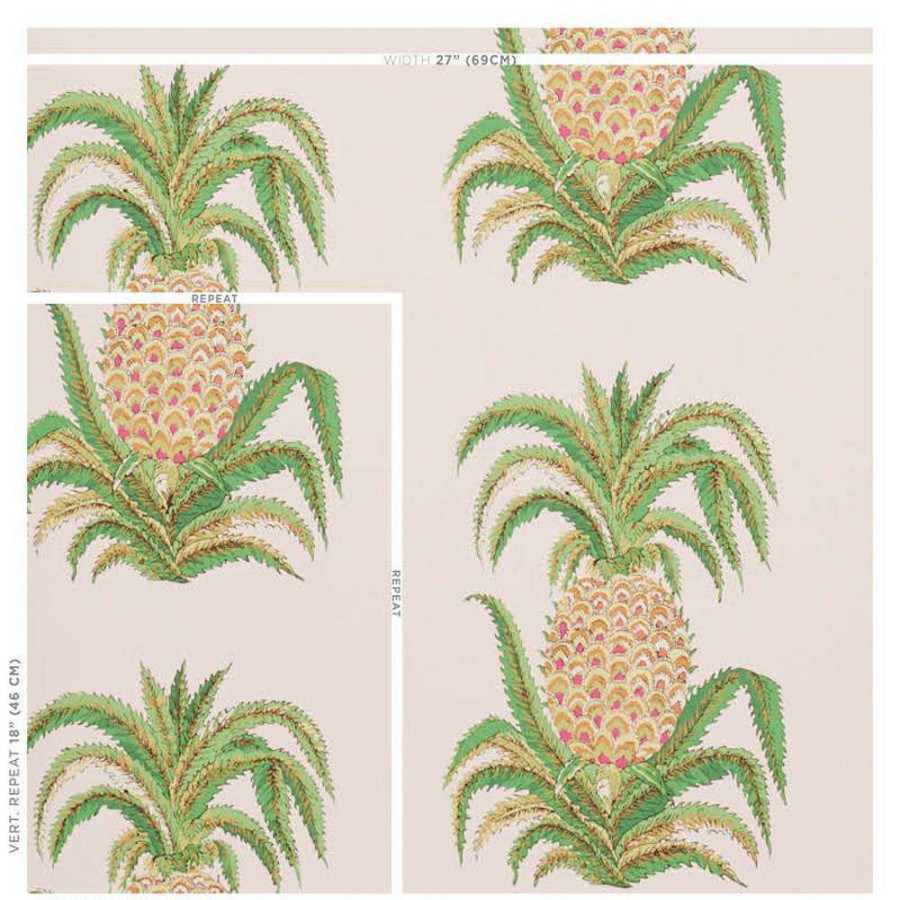 Decor * | Schumacher Pineapples Coastal Beach Blush Industrial Wallpaper Excellent Quality