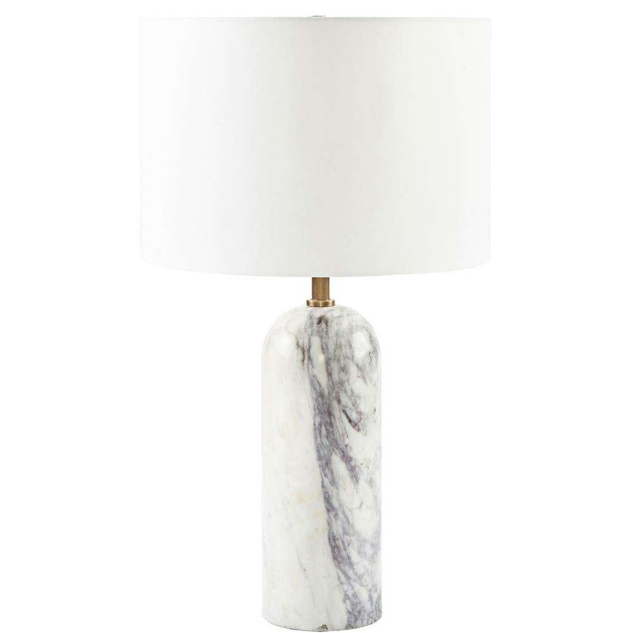 Lighting * | Jalia Modern Classic White Marble Cotton Drum Shade Table Lamp Lower Price