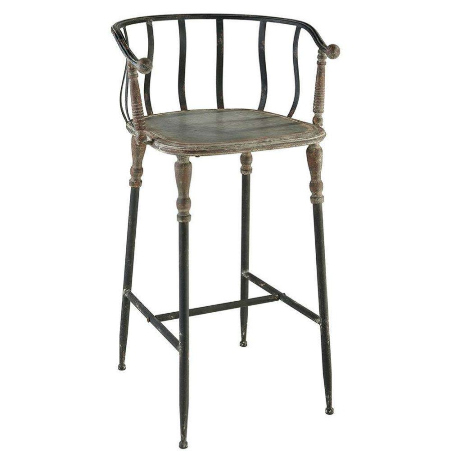 Furniture * | Eustace French Country Grey Iron Full Back Windsor Bar Stool Exclusive Design