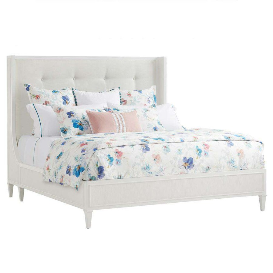 Furniture * | Lexington Arlington White Maple Wood Tufted Performance Wingback Bed Queen Exactly Discount