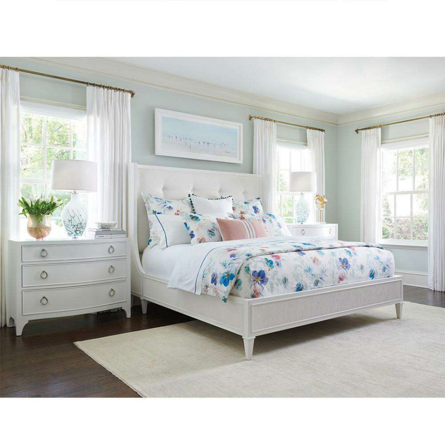 Furniture * | Lexington Arlington White Maple Wood Tufted Performance Wingback Bed Queen Exactly Discount