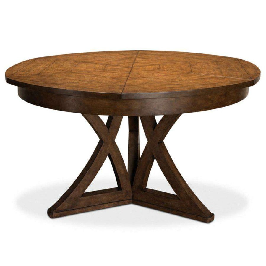 Furniture * | Colin Rustic Lodge Brown Acacia Wood Round Extendable Dining Table 54-70 W Official