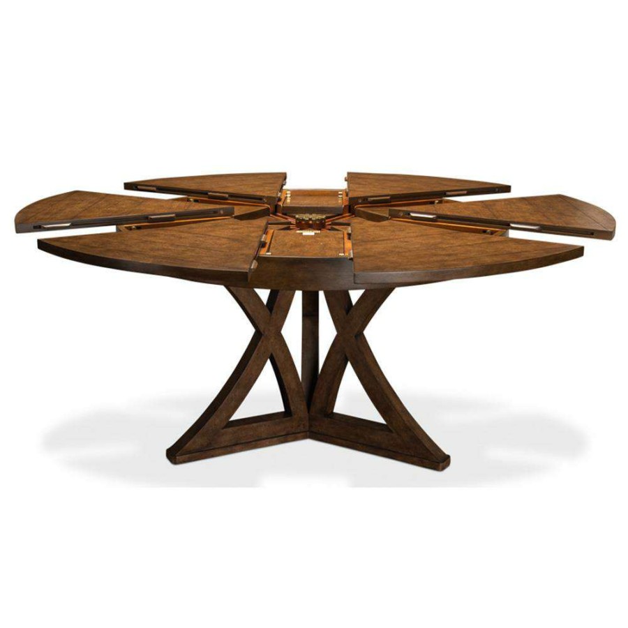 Furniture * | Colin Rustic Lodge Brown Acacia Wood Round Extendable Dining Table 54-70 W Official