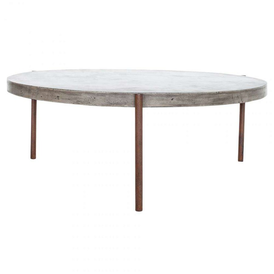 Outdoor * | Memphis Industrial Grey Concrete Brown Metal Classic Round Outdoor Coffee Table Excellent