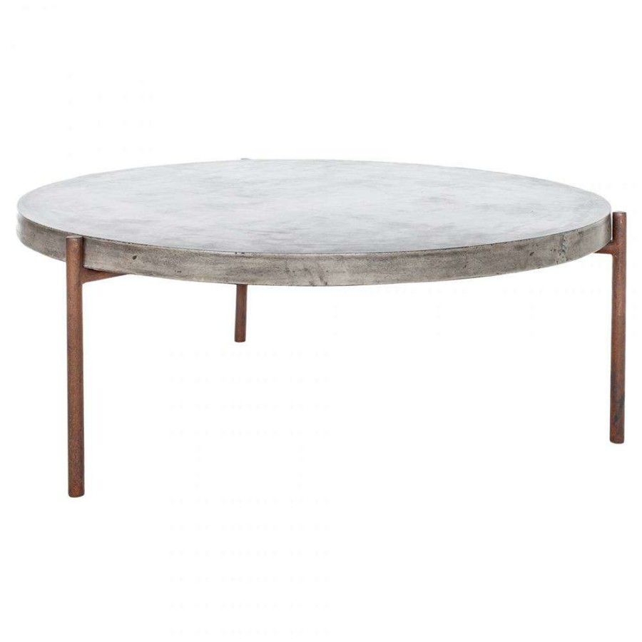 Outdoor * | Memphis Industrial Grey Concrete Brown Metal Classic Round Outdoor Coffee Table Excellent