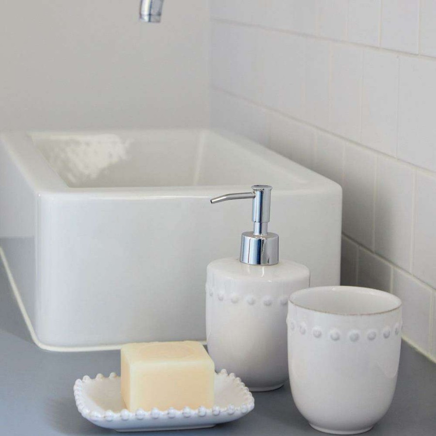 Bedding & Bath * | Costa Nova Pearl Modern Classic White Stoneware Embossed Edge Bath Tumbler Official