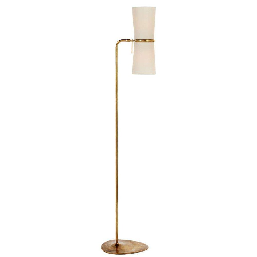 Lighting * | Visual Comfort Clarkson Mid Century Antique Brass Linen Shade Floor Lamp Best-Selling