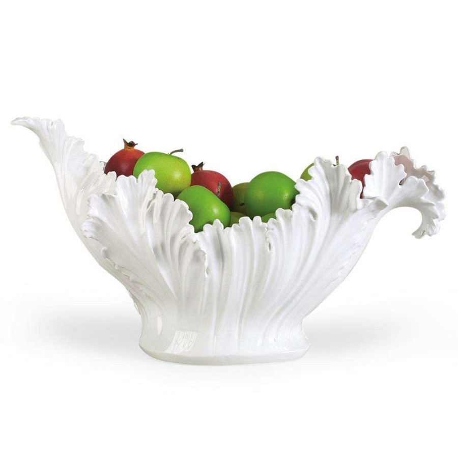 Dining & Bar * | Chelsea House Acanthus French Country White Glazed Ceramic Leaf Bowl Fire Sale