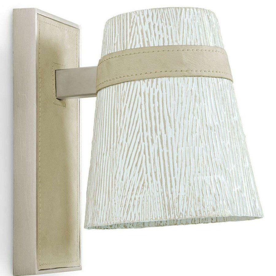 Lighting * | Palecek Althea Modern Classic Beige Leather White Metal Armed Sconce Promotion