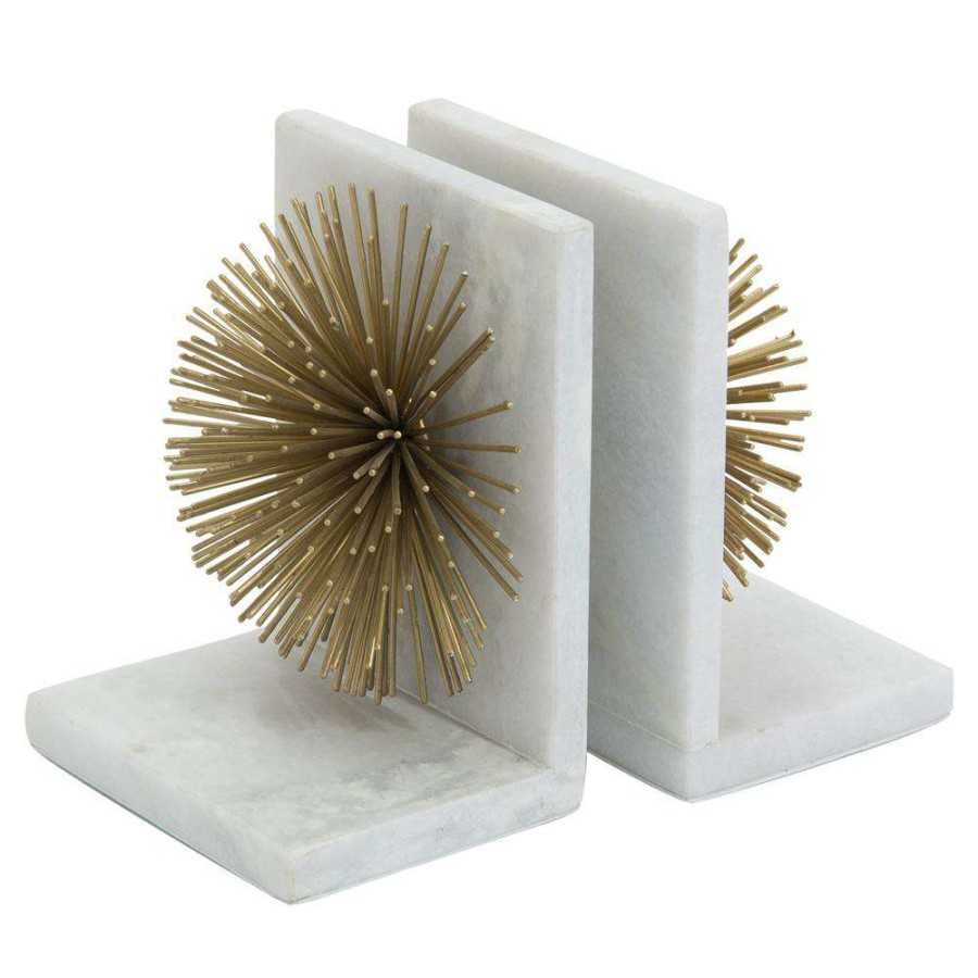 Decor * | John-Richard Regency Gold Burst White Marble Bookends Discount