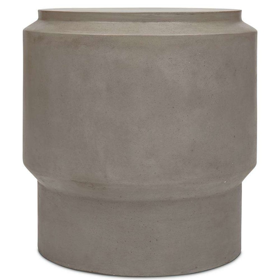 Outdoor * | Giovan Industrial Loft Dark Grey Concrete Round Outdoor End Table High Quality