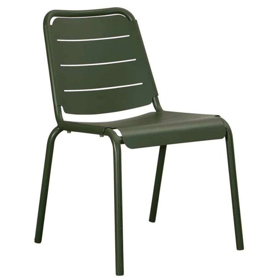 Outdoor * | Cane-Line Copenhagen Modern Dark Green Aluminum Outdoor Dining Side Chair Less Expensive