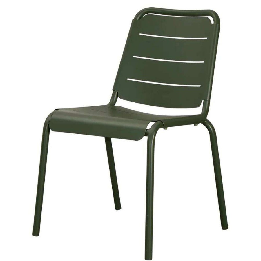 Outdoor * | Cane-Line Copenhagen Modern Dark Green Aluminum Outdoor Dining Side Chair Less Expensive