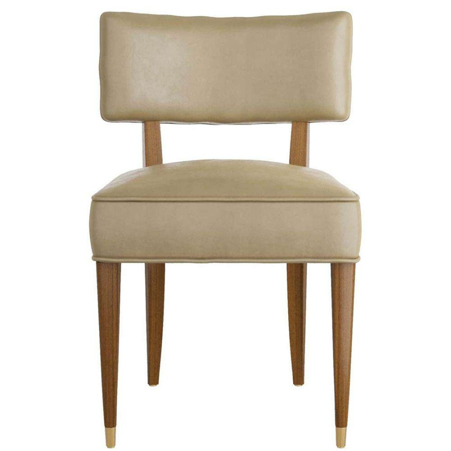 Furniture * | Arteriors Laurent Morel Cream Upholstered Leather Brown Wood Dining Side Chair Cheap