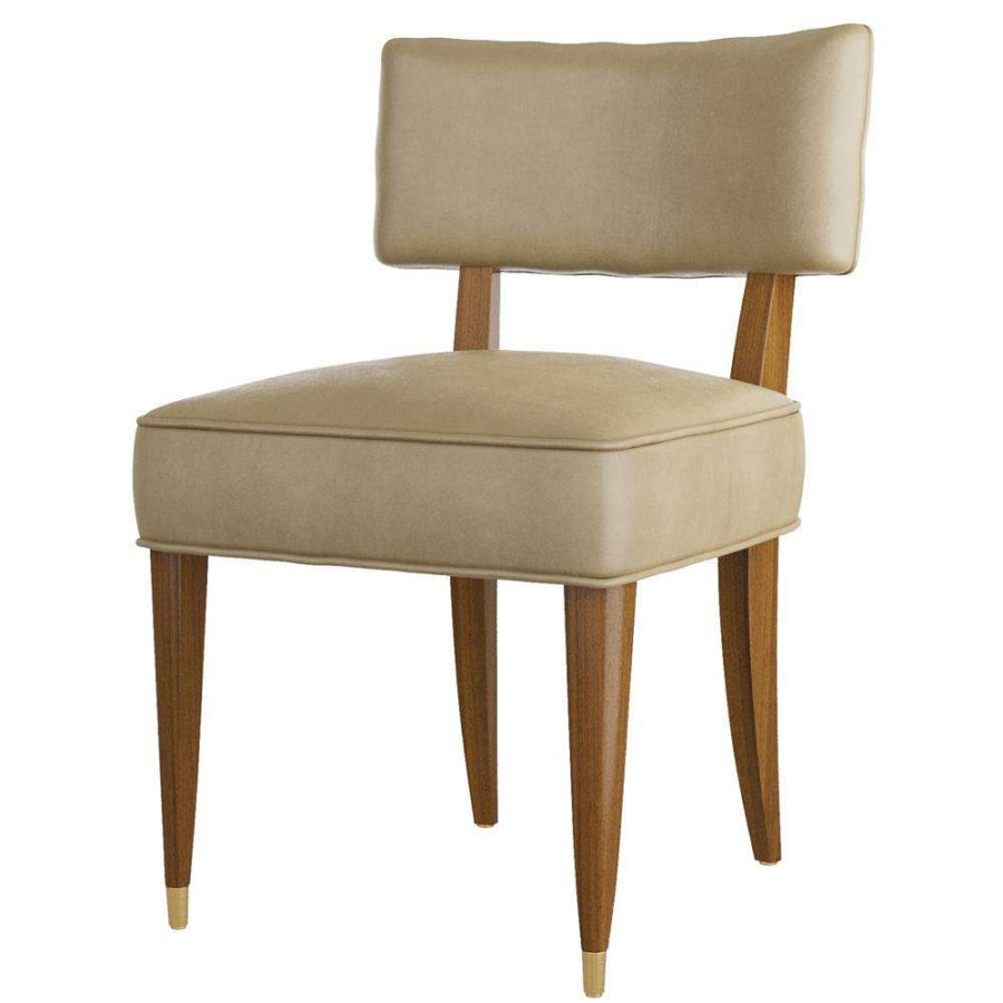 Furniture * | Arteriors Laurent Morel Cream Upholstered Leather Brown Wood Dining Side Chair Cheap