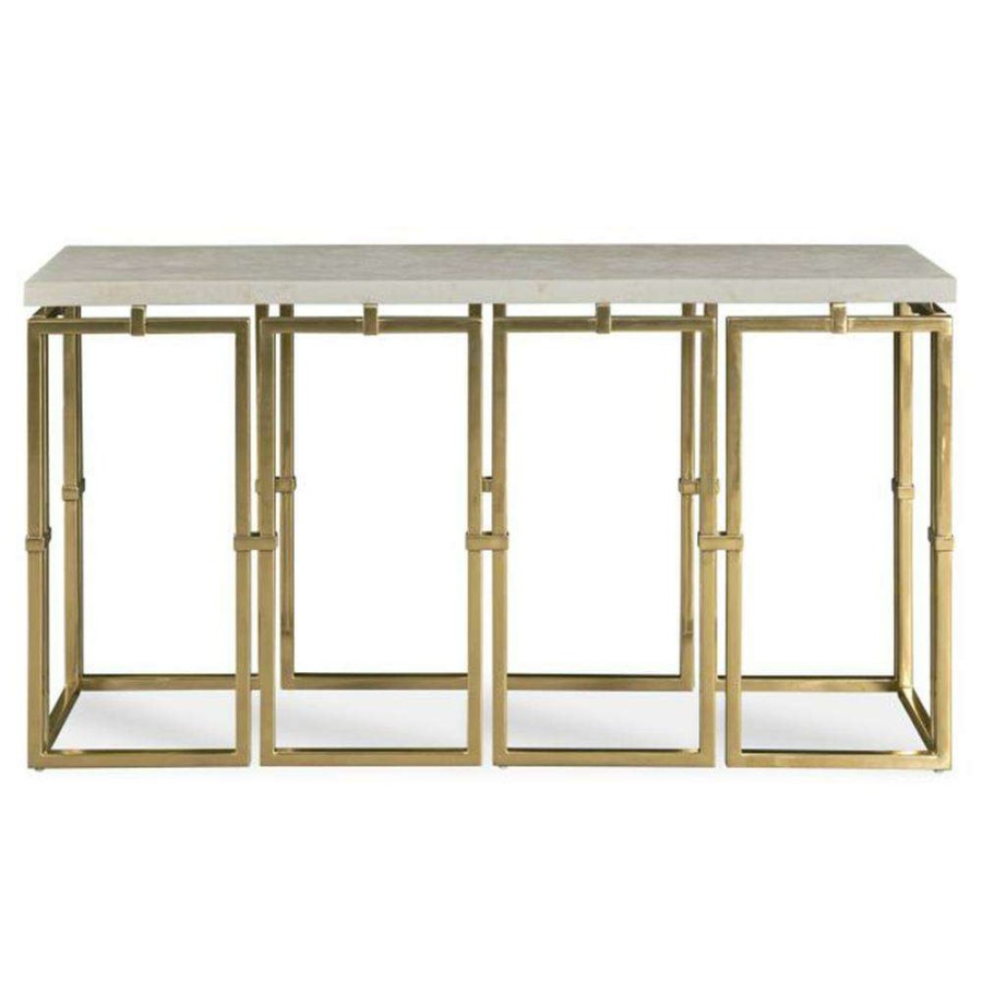 Furniture * | Century Links Regency Warm White Crystal Stone Top Gold Metal Base Console Table Best Sale