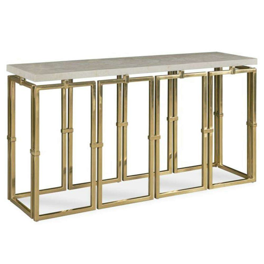 Furniture * | Century Links Regency Warm White Crystal Stone Top Gold Metal Base Console Table Best Sale