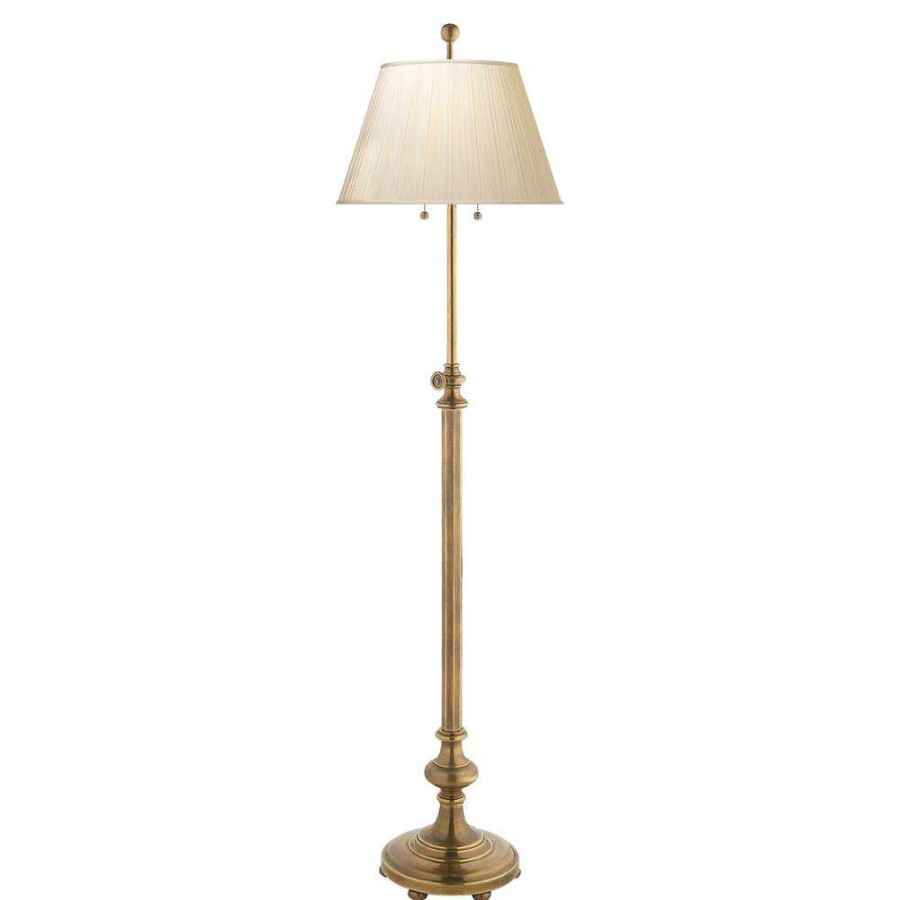 Lighting * | Visual Comfort Overseas Regency Antique Brass Silk Pleated Adjustable Floor Lamp Exactly Discount