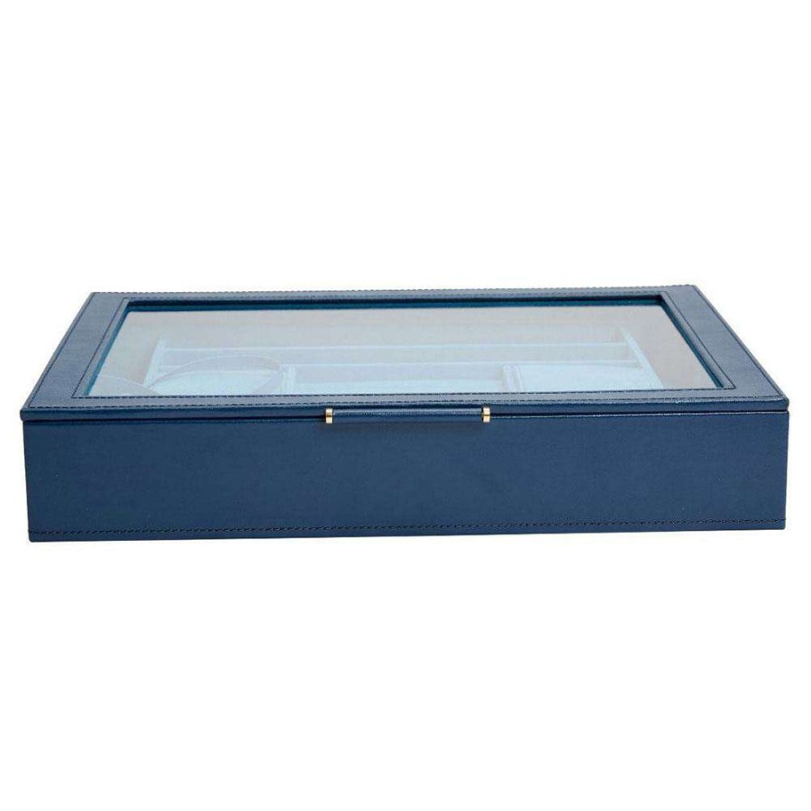 Decor * | Wolf Sophia Mid-Century Modern Clear Top Indigo Leather Jewelry Box Quick Delivery